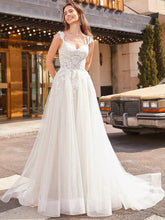 Glittering Sequin Embroidery Patchwork Train Spaghetti Strap Wedding Dress